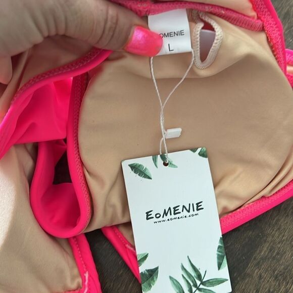 Eomenie Hot Pink Tummy Control One Piece Swimsuit Cutout High Waisted Slimming - Picture 12 of 14